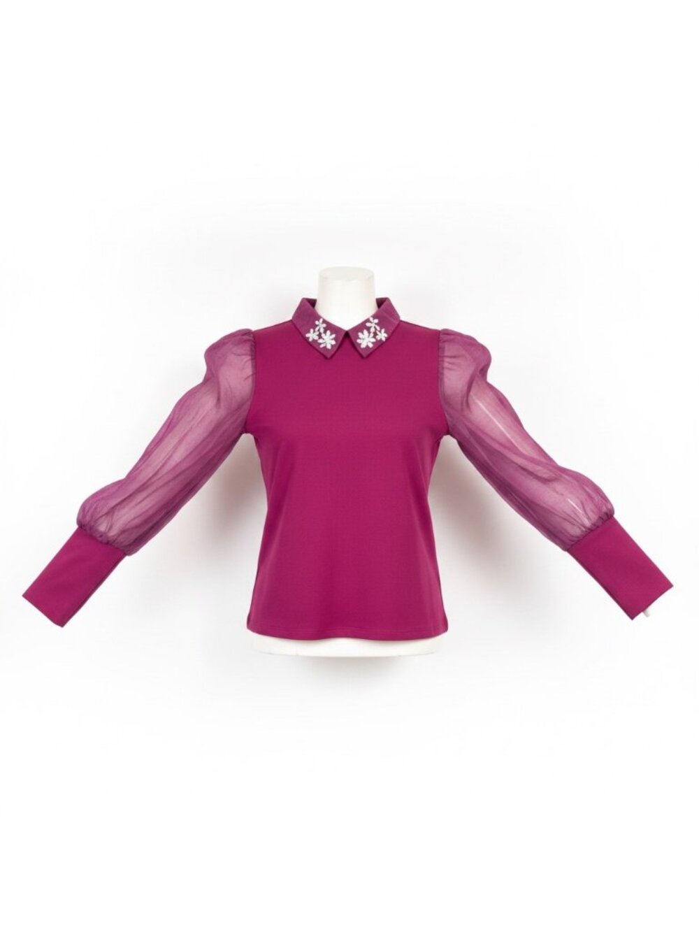 Marc New York Womens Fuchsia  Embellished Sheer Sleeve Blouse Size S